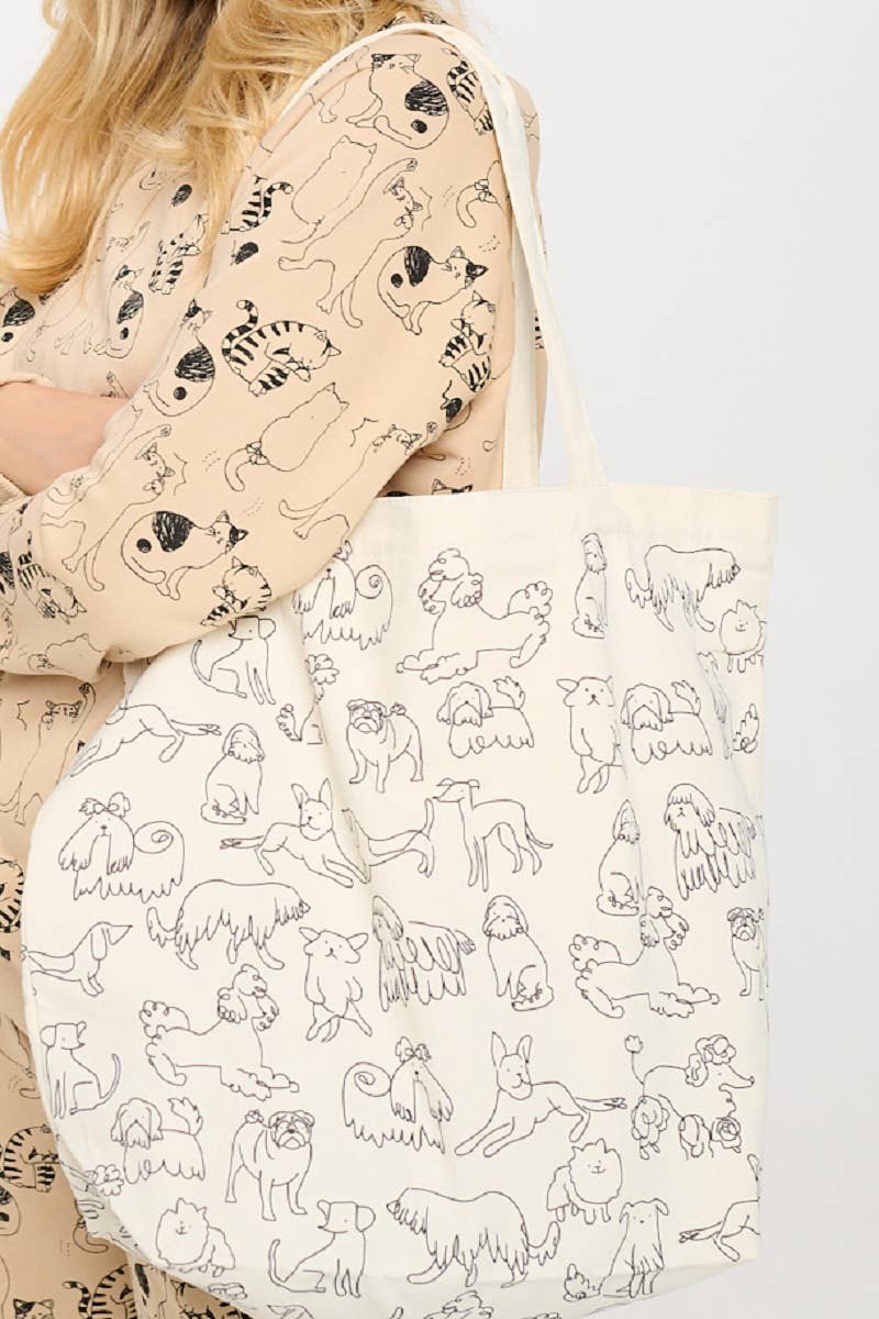 DIFFERENT BREED DOG PRINT TOTE BAGS
