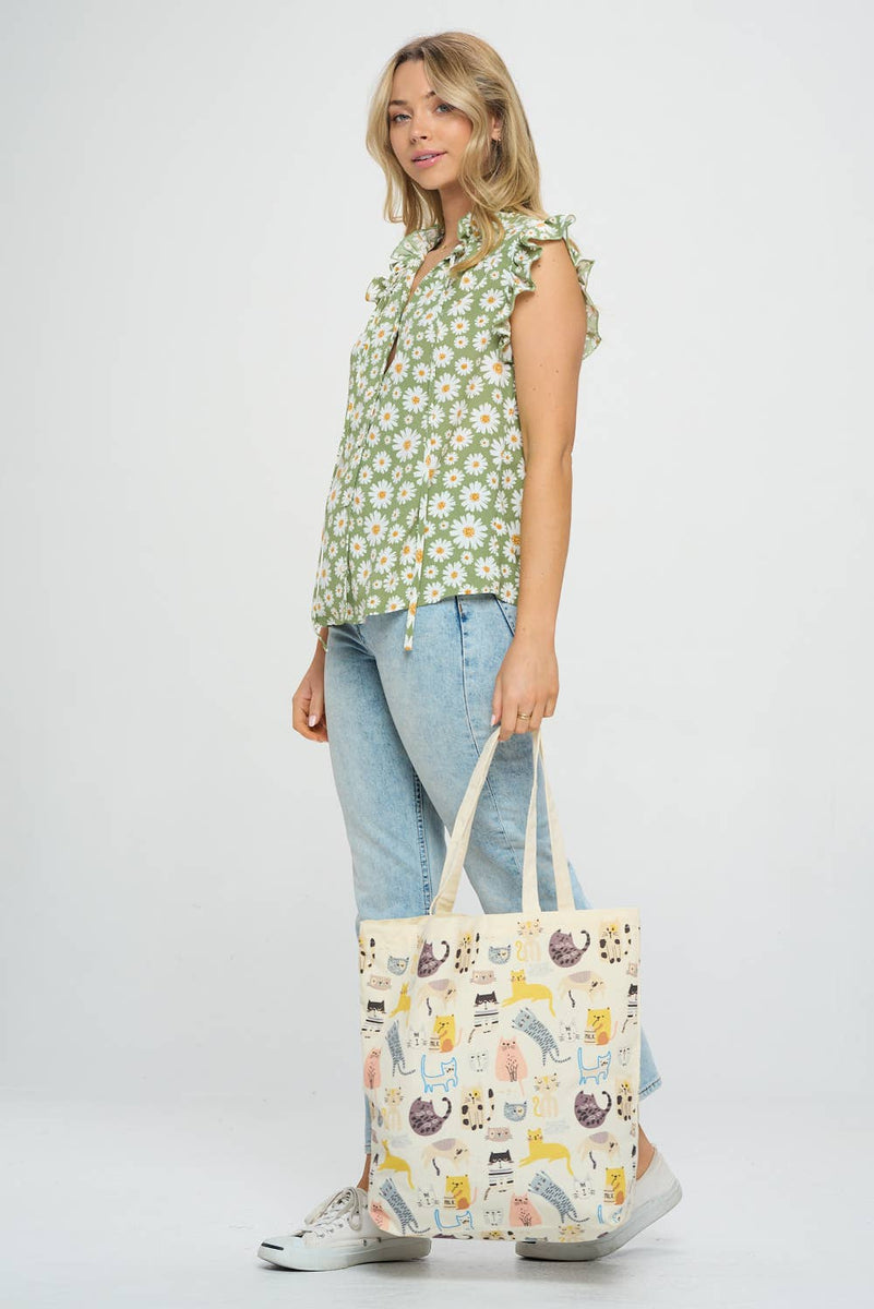 COLORFUL CAT PRINT TOTE BAGS