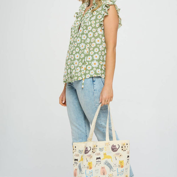 COLORFUL CAT PRINT TOTE BAGS