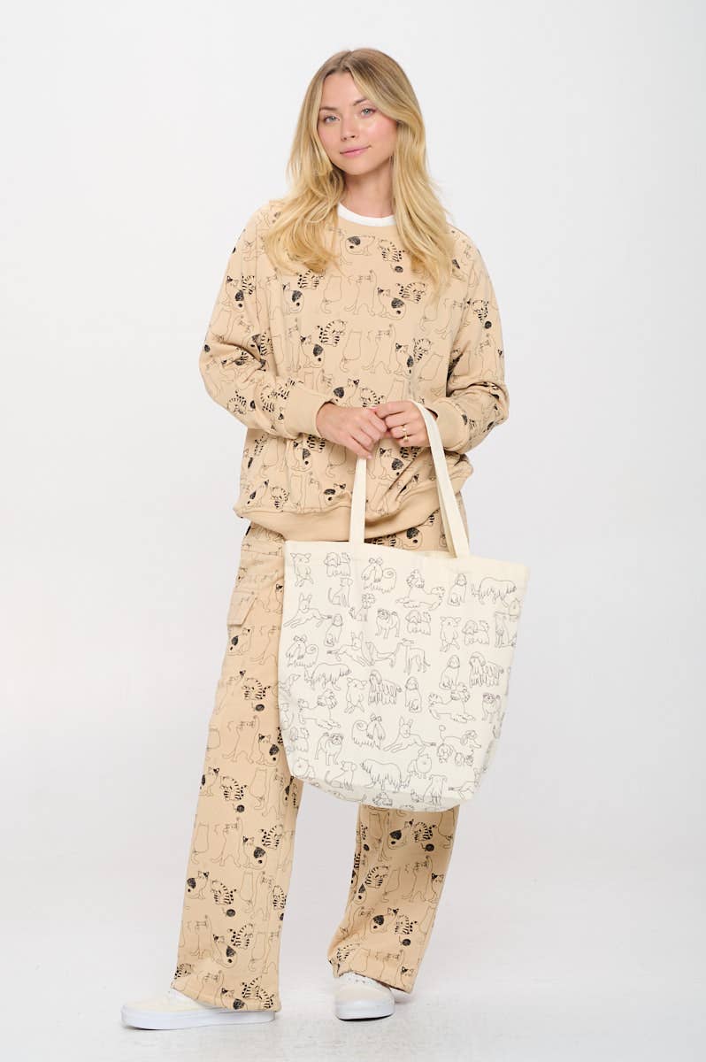 DIFFERENT BREED DOG PRINT TOTE BAGS