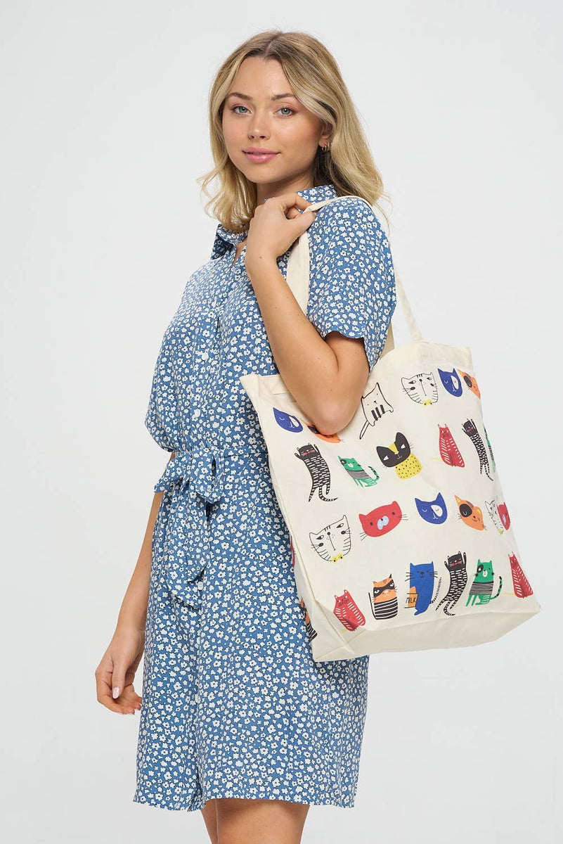 CARTOON CATS PRINT TOTE BAGS