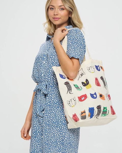 CARTOON CATS PRINT TOTE BAGS