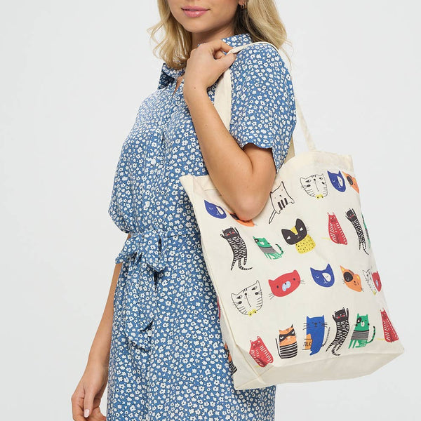 CARTOON CATS PRINT TOTE BAGS