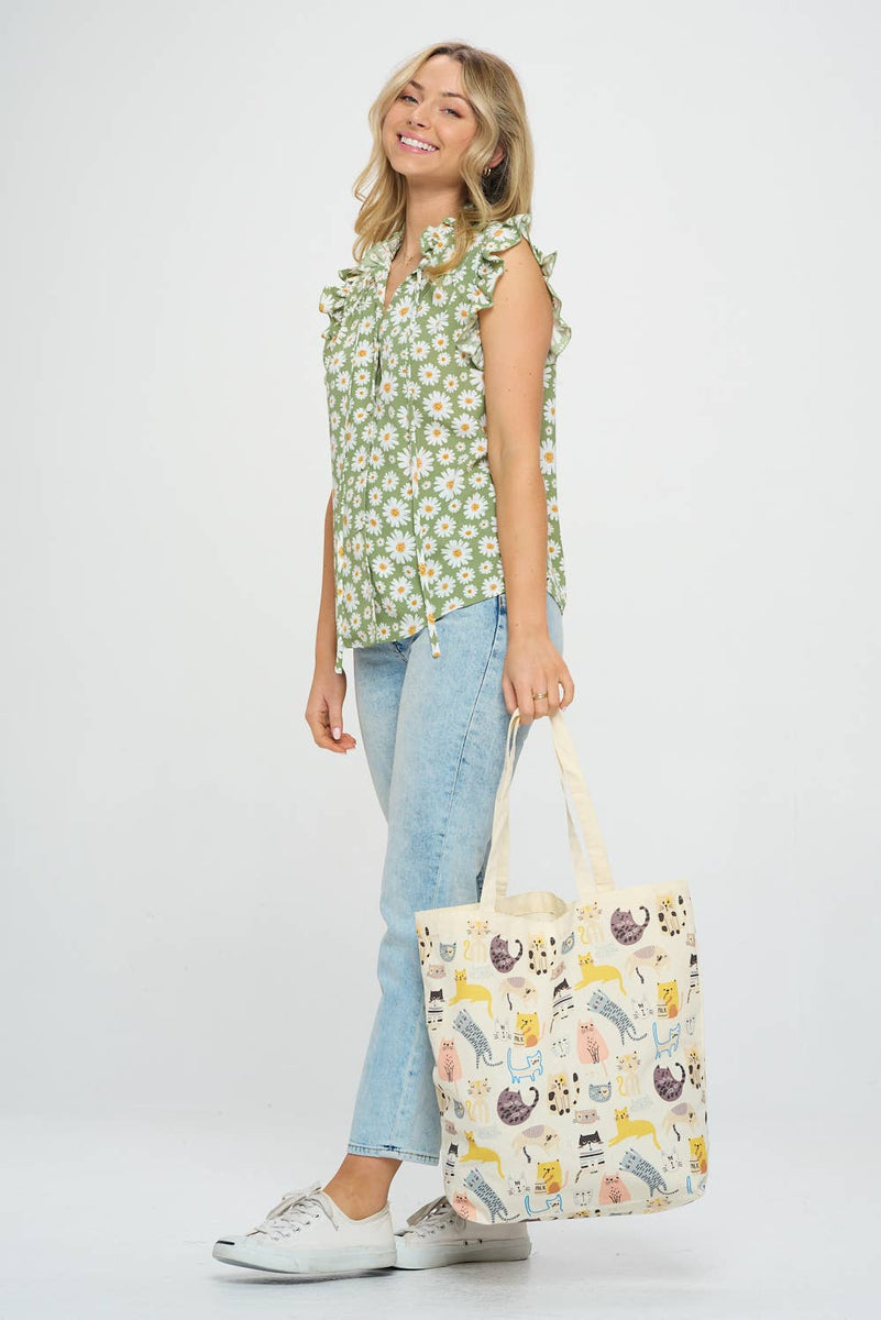 COLORFUL CAT PRINT TOTE BAGS