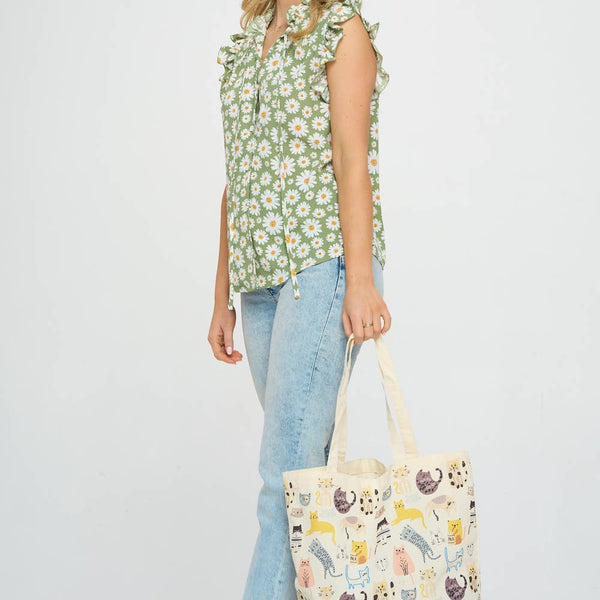 COLORFUL CAT PRINT TOTE BAGS