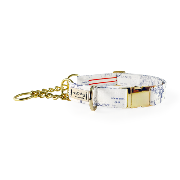 Carta Marina Light Nautical Toile Buckle & Martingale Collar