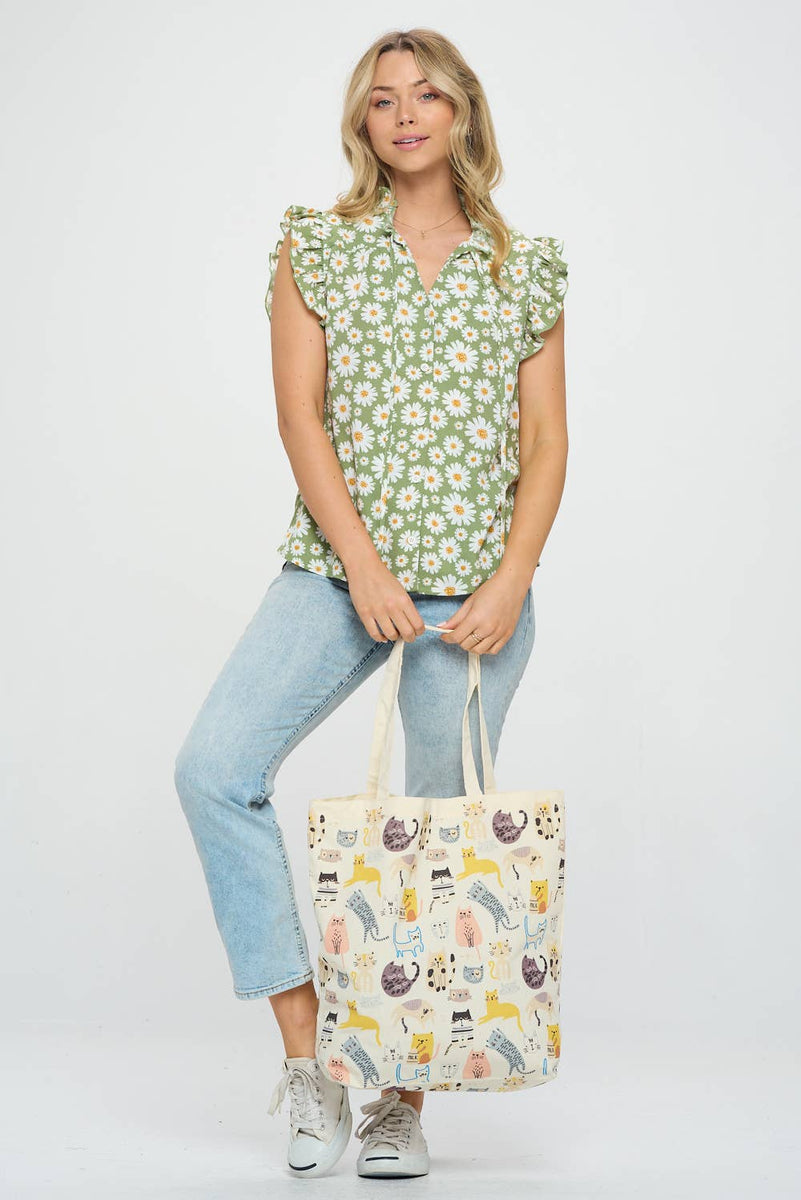 COLORFUL CAT PRINT TOTE BAGS
