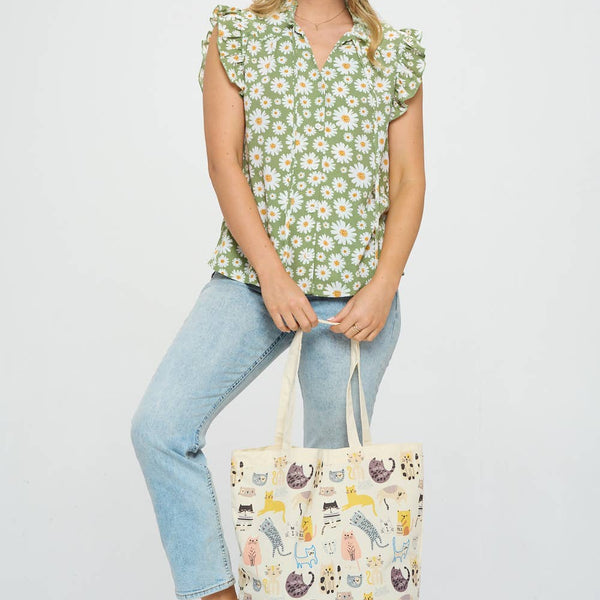 COLORFUL CAT PRINT TOTE BAGS