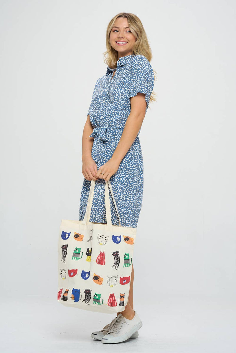 CARTOON CATS PRINT TOTE BAGS
