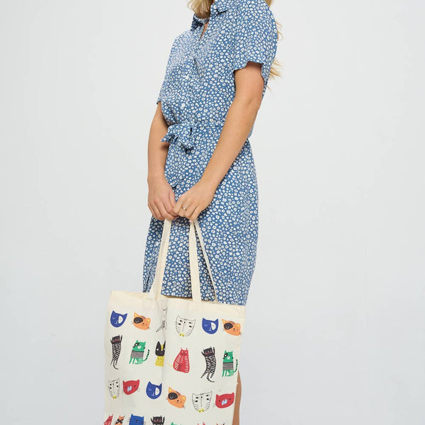 CARTOON CATS PRINT TOTE BAGS