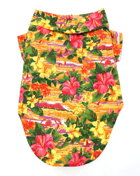 Hawaiian Camp Shirt - Sunset Hibiscus