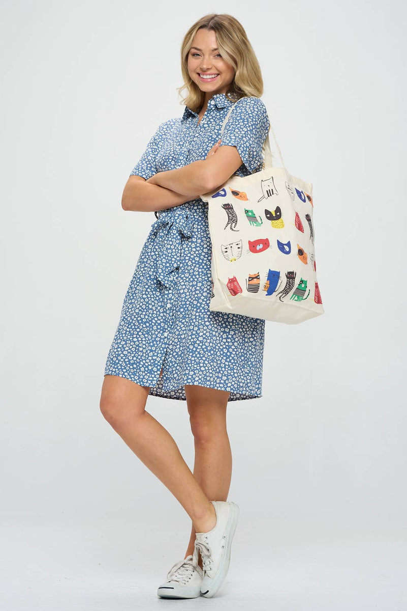 CARTOON CATS PRINT TOTE BAGS