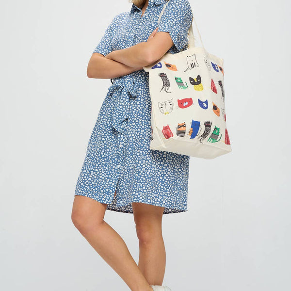 CARTOON CATS PRINT TOTE BAGS