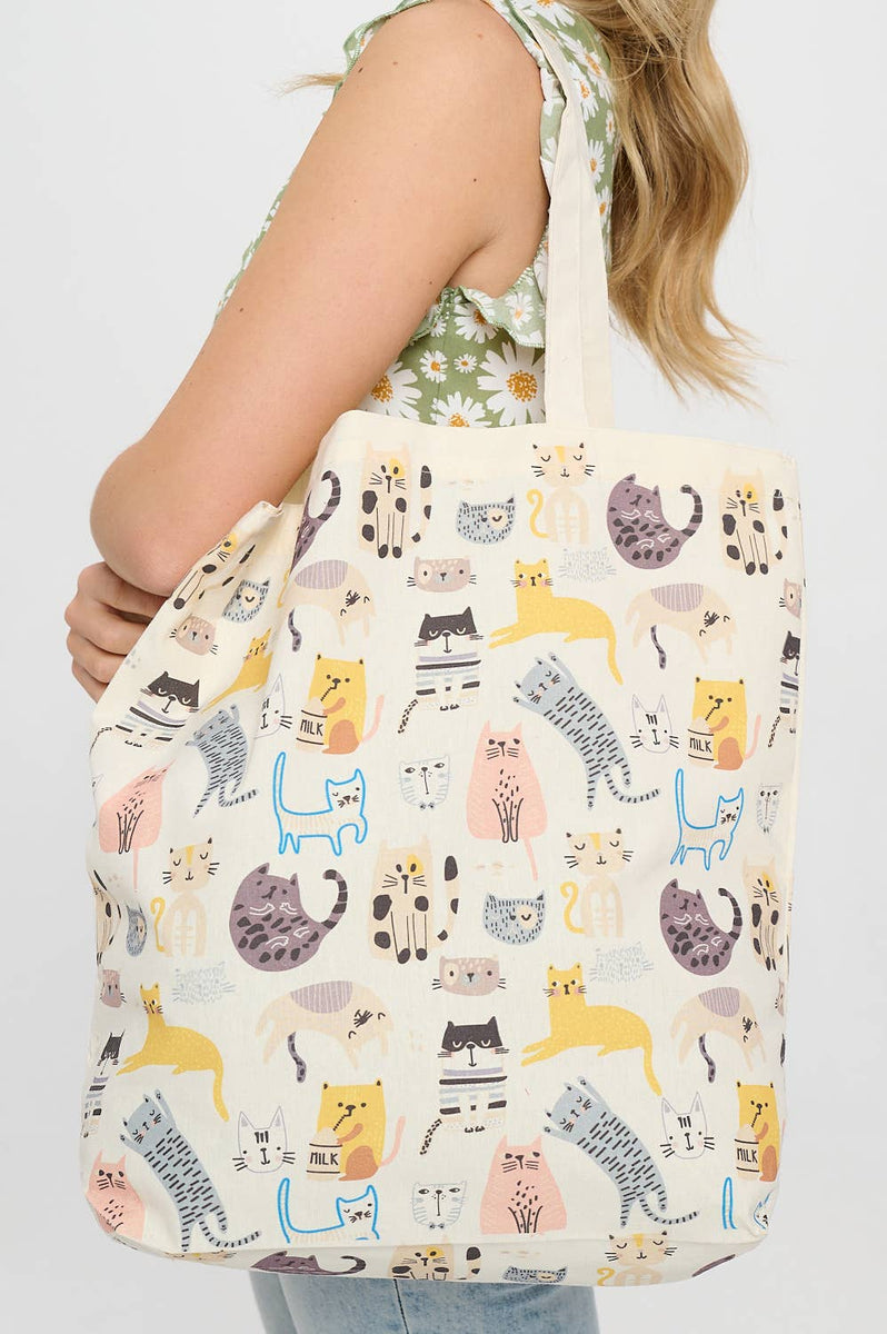 COLORFUL CAT PRINT TOTE BAGS
